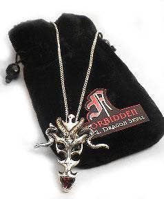 Gothic Silver-Plated Pewter Talisman Dragon Skull Pendant Necklace