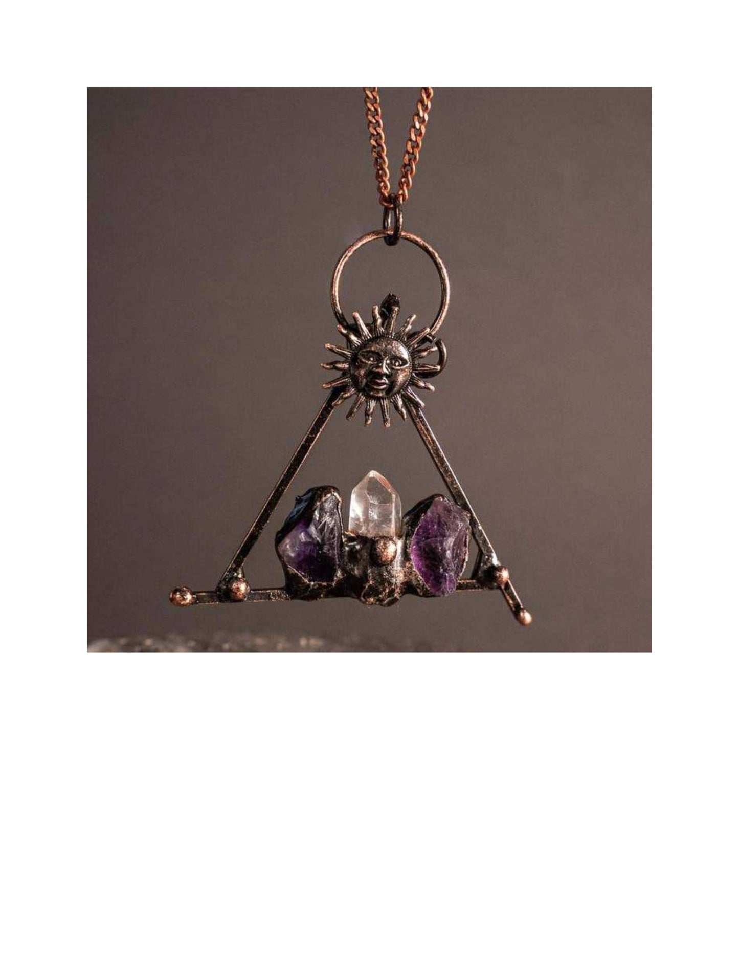 Bronze Solar Necklace with Quartz and Amethyst