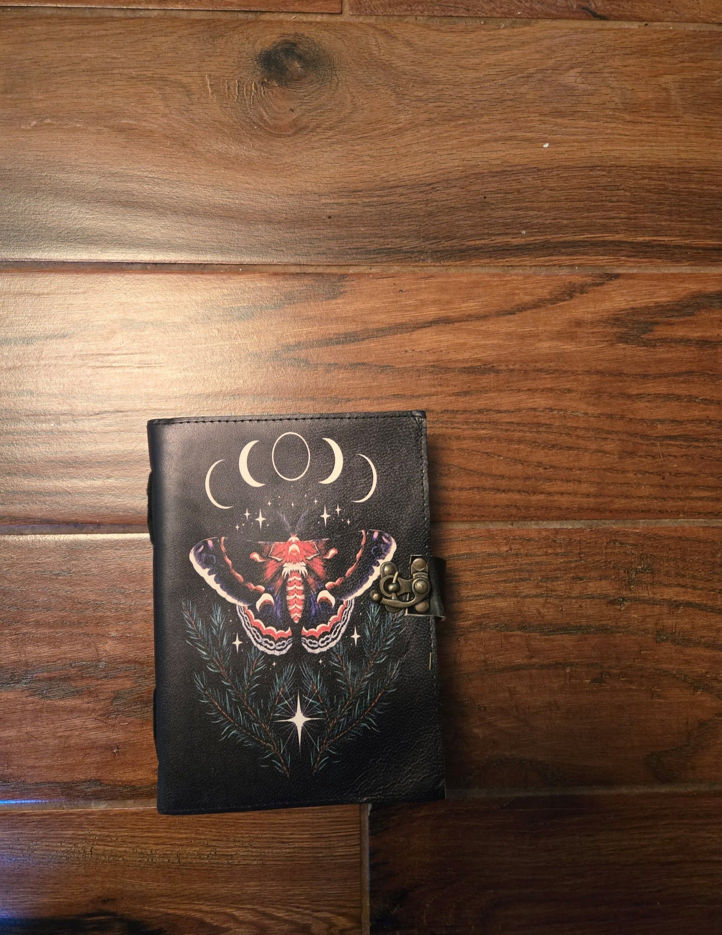 Handcrafted Leather Journal Luna Moth Moon Phase/200 Pages