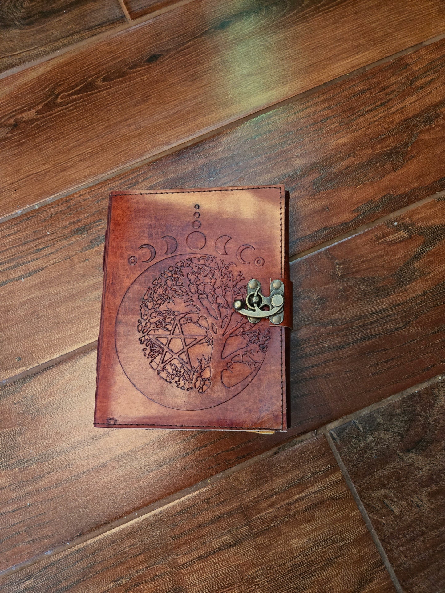 Handcrafted Leather Journal (8x6 120 pages) Triple Moon and Tree of Life