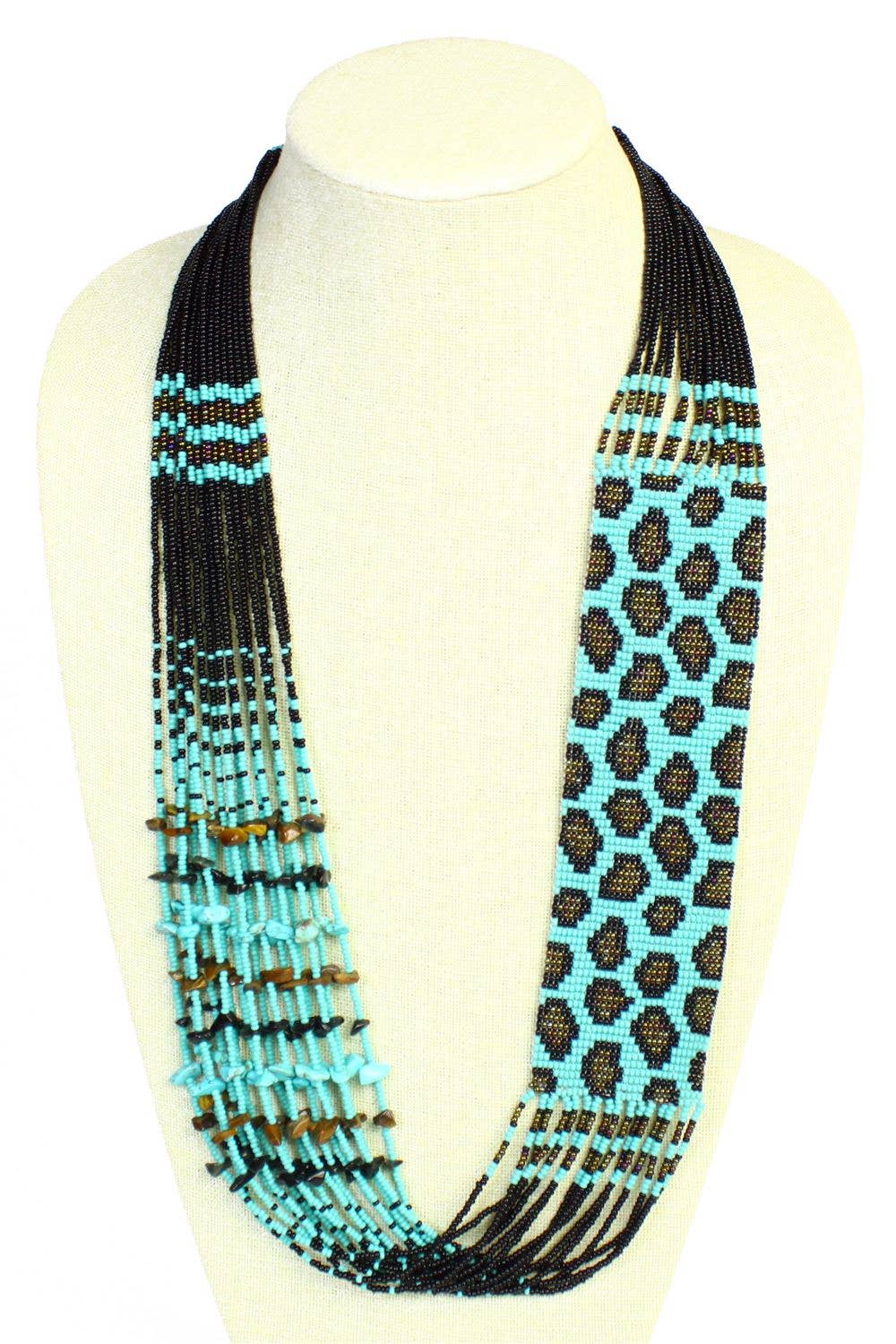 Dia de los Muertos Beaded Necklace – Black & Pink | 22" Magnetic Clasp  Celebrate culture and craftsmanship with this exquisite Dia de los Muertos necklace—hand-beaded by a women’s cooperative in Guatemala and fairly traded to support artisan families.