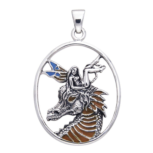 Dragon Fae Blue - Fairy on Dragon Head Sterling Silver Pendant by Selina Fenech