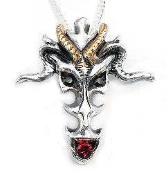 Gothic Silver-Plated Pewter Talisman Dragon Skull Pendant Necklace