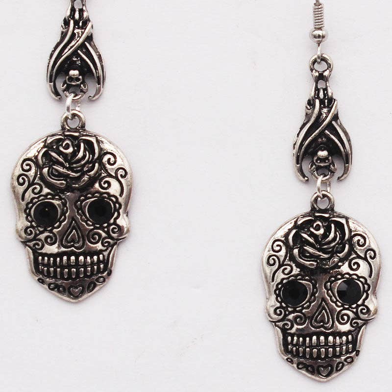 Retro Skull Bat Drop Earrings