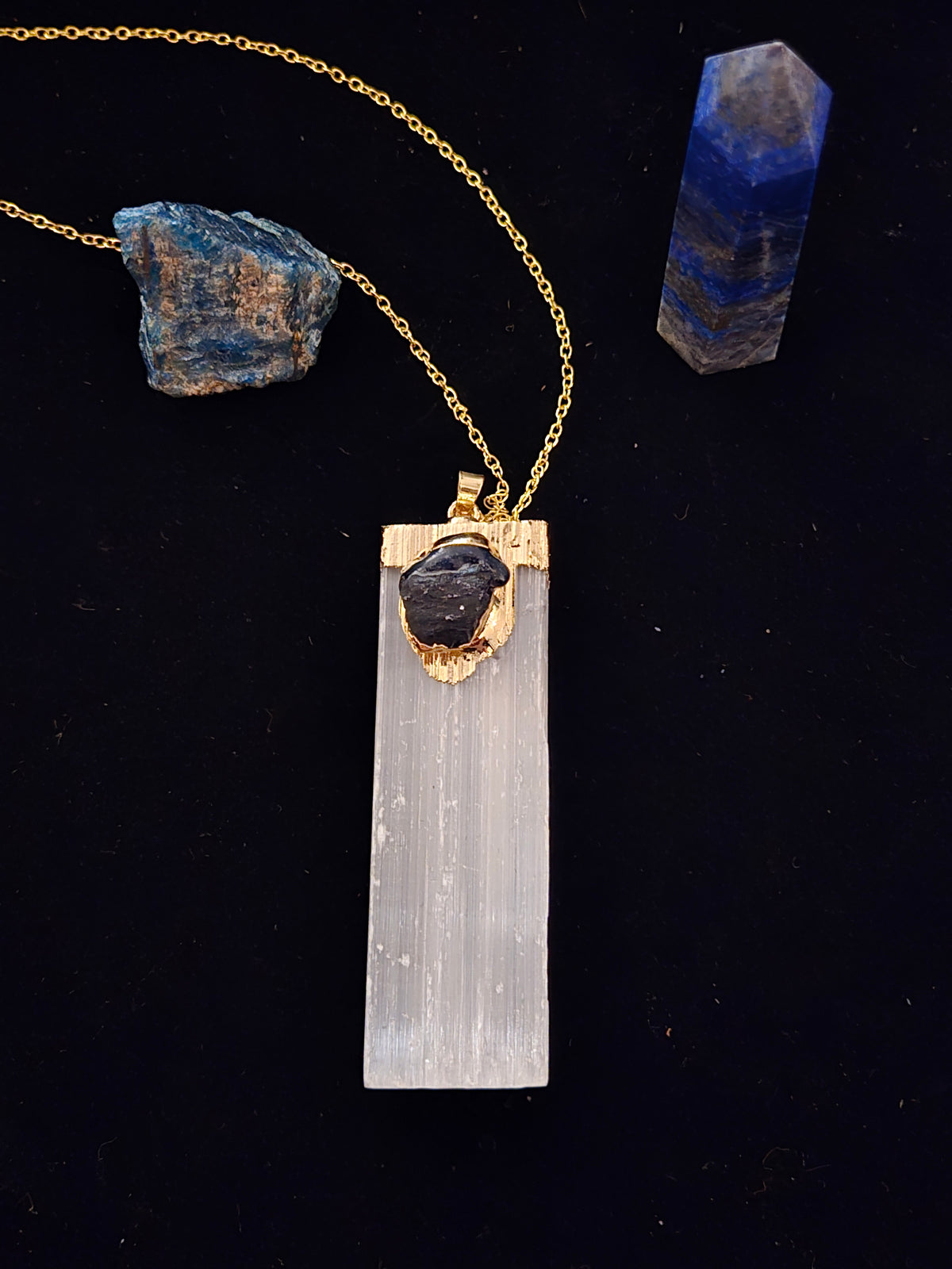Selenite & Black Tourmaline Necklace