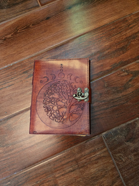 Handcrafted Leather Journal (8x6 120 pages) Triple Moon and Tree of Life