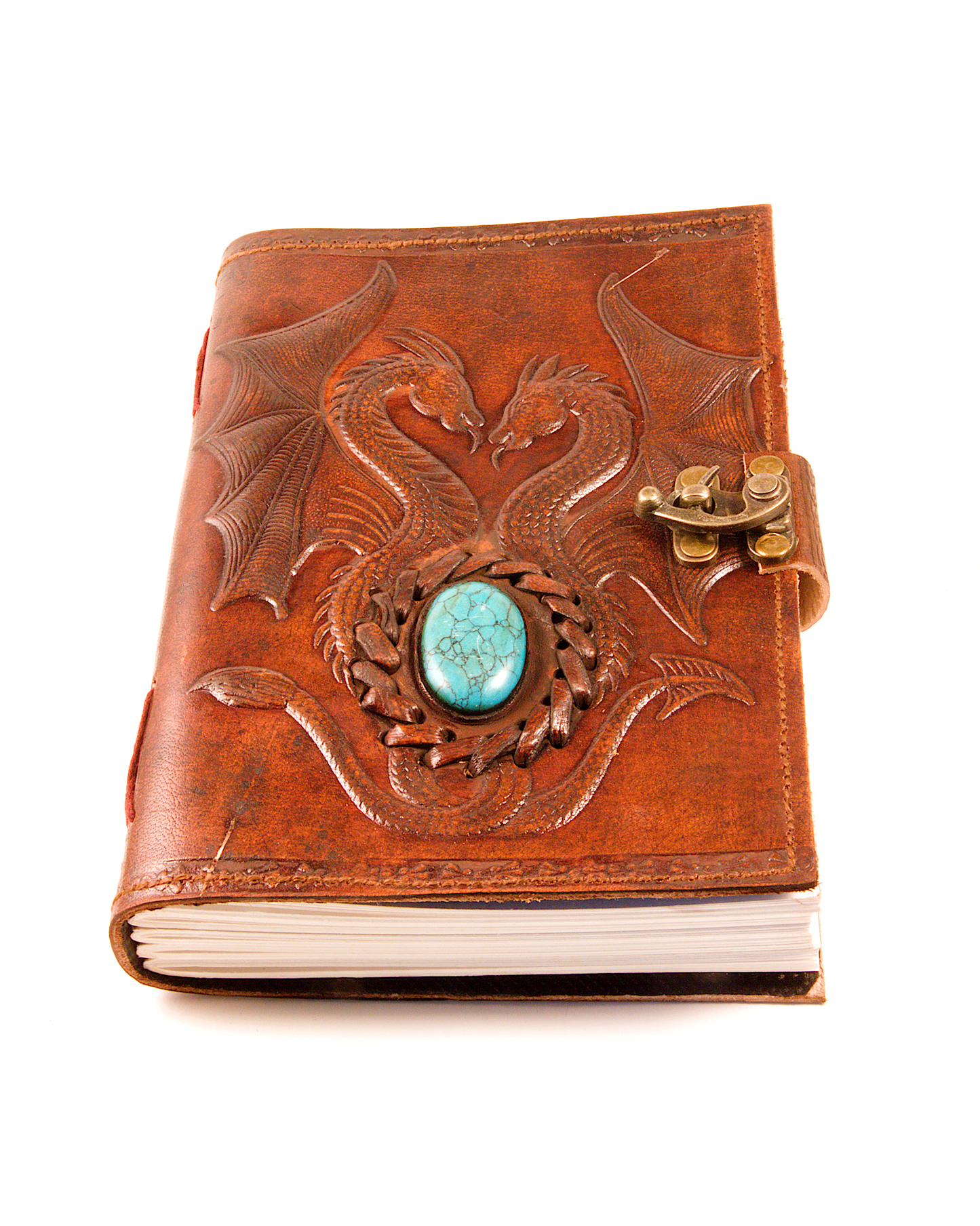 Double Dragon & Turquoise Stone Handcrafted Leather Journal